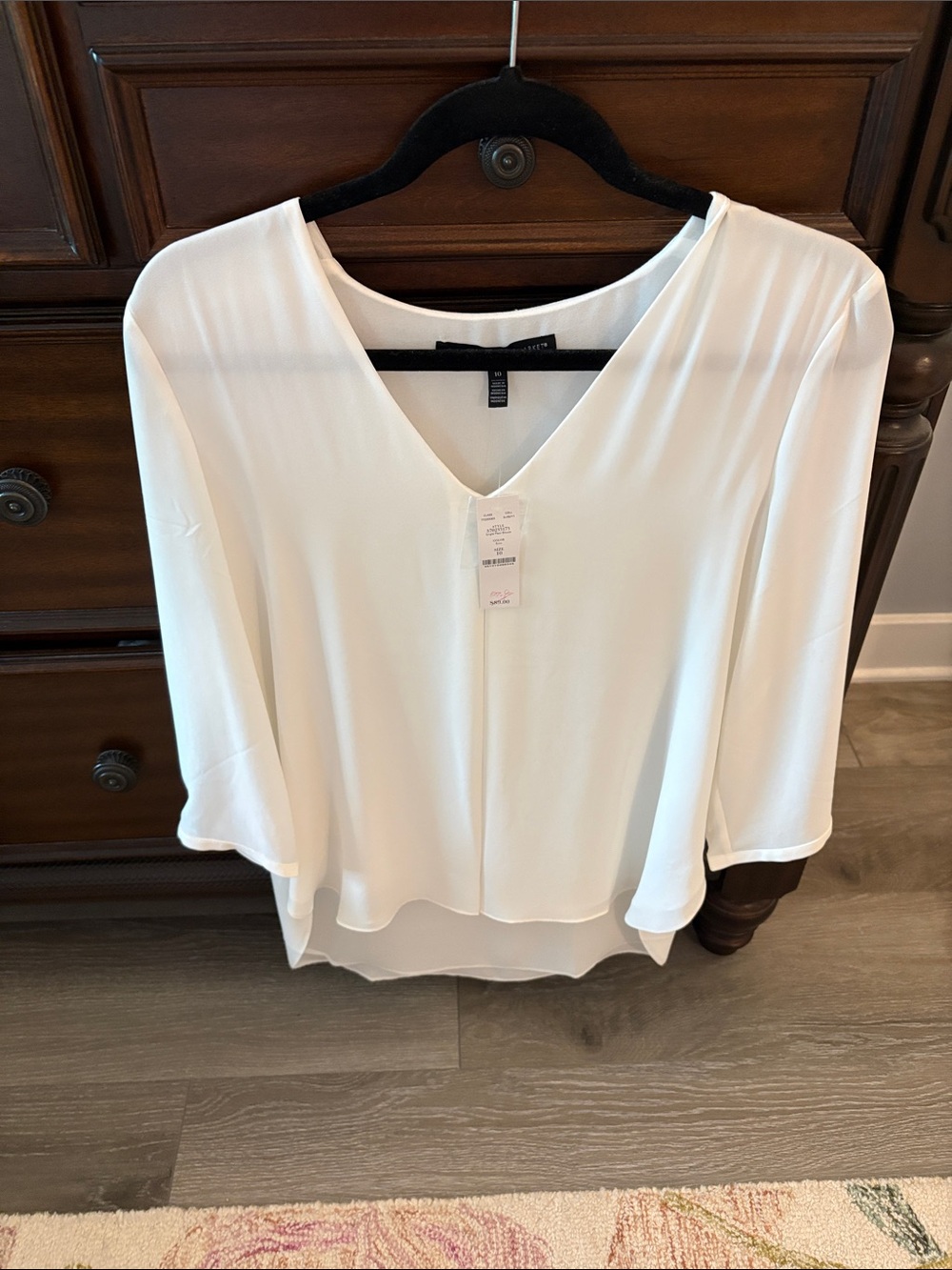 White House Black Market White V-Neck Flowing Blouse